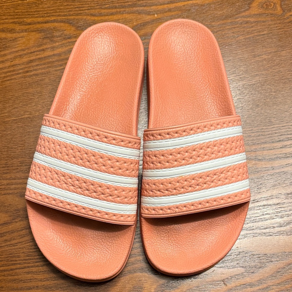 Adidas Originals Adilette Slides Ambient Blush with White Stripes